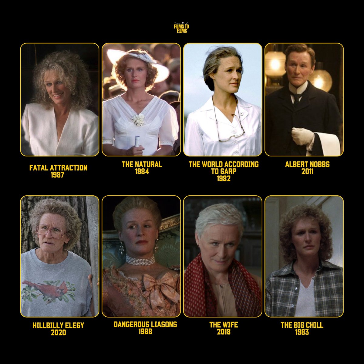 filmstofilms_'s tweet photo. After 8 academy award nominations, Glenn Close will finally receive an honorary Oscar. https://t.co/bN9k1YnWXc