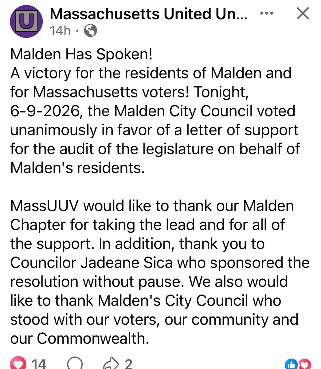 the72percent's tweet photo. Go Malden!!!! Who's Next? 

Link in comments to send a letter to your town council or select board and ask them to do the same!  It takes less than 5 minutes. 👇

@TheCityofMalden @massauditor @agenturban @MassFiscal #mapoli https://t.co/joeCOaPKZp
