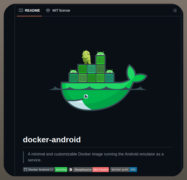 tom_doerr's tweet photo. Minimal Docker image for headless Android emulation

https://t.co/hK2ei0EMyV https://t.co/UOi3B5X9wV