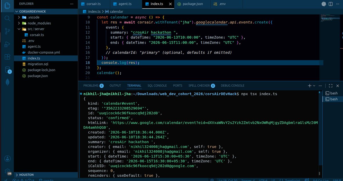 iam_nikhiljha's tweet photo. ✅ MacBook Hackathon – Level 1 cleared
✅ Gmail integration completed
✅ Google Calendar integration completed
✅ Connected with @CORSAIR 😇😁
Hackathon is Live😎
@Hiteshdotcom @piyushgarg_dev @nirudhuuu @BlazeisCoding
#chaicode #corsair #BuilderModeOn https://t.co/otX504Iqvd