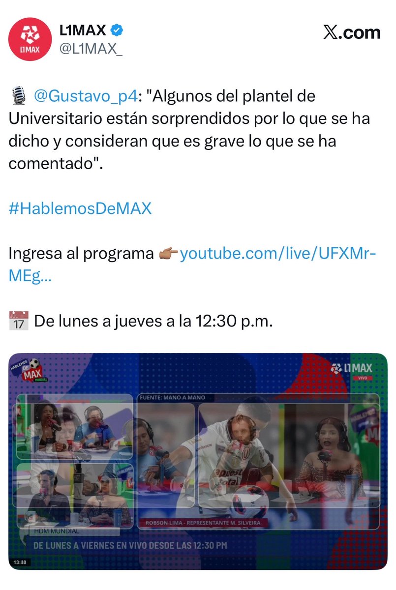 eljuegosagrado_'s tweet photo. Borraron este clip de L1MAX, quizás fue un error. 

Lo que dice el representante sale en vivo por un canal de streaming. Lo que dicen en la “interna” de la 'U' sale filtrado de otro espacio. Cada episodio es síntoma y evidencia del manejo del club desde adentro. https://t.co/3np2IBNyK0