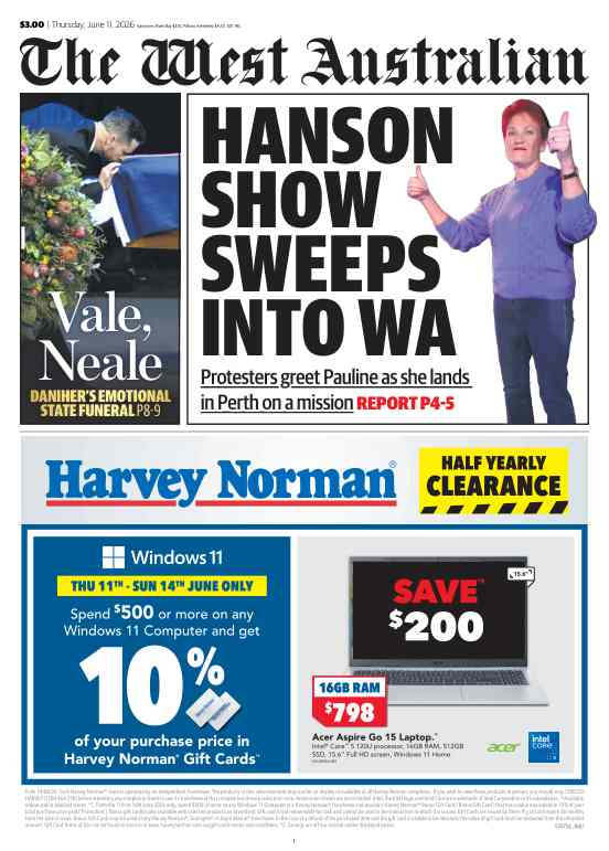 ukpapers's tweet photo. ▫ Hanson show sweeps into WA
▫One Nation leader Pauline Hanson has declared a number of WA seats are in her sights as she addressed a sold out crowd in Midland
▫Oliver Lane
▫https://t.co/GM2n8Oe17z
@westaustralian #frontpagestoday #Australia 🇦🇺 https://t.co/FFJpeypwbk