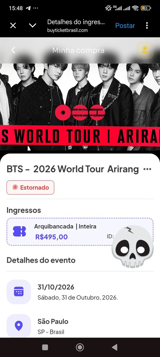 sntbreezy's tweet photo. @BotDeIngresso2 Mano é pra matar qualquer um!!!! Eu comprei e eles simplesmente estornaram minha compra https://t.co/VRuxinJSdP