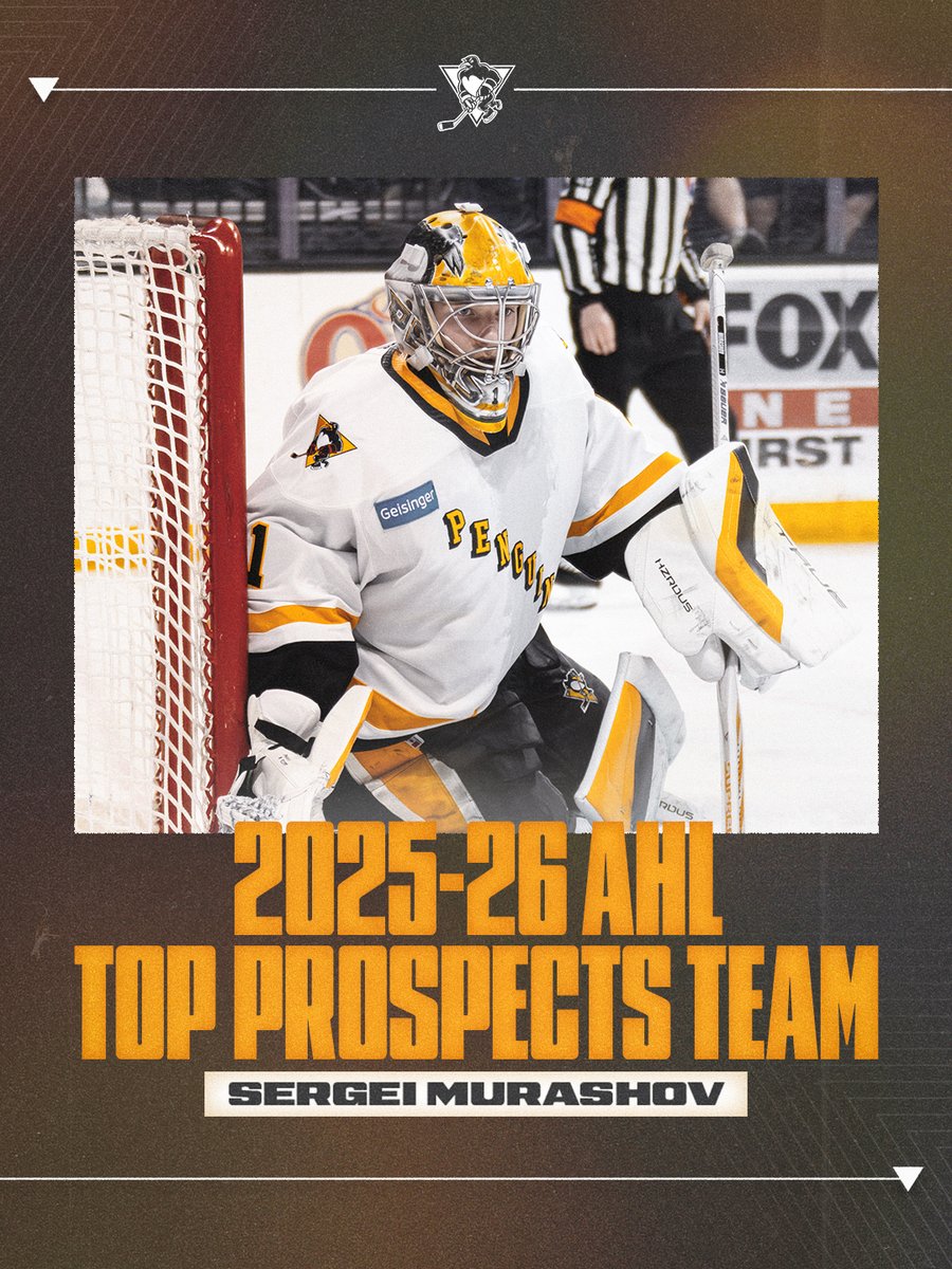 WBSPenguins's tweet photo. Excellence acknowledged again.

Sergei Murashov has been named to the 2025-26 AHL Top Prospects Team💫

https://t.co/L1FsrgZfHe https://t.co/Xvfw4GSHPi