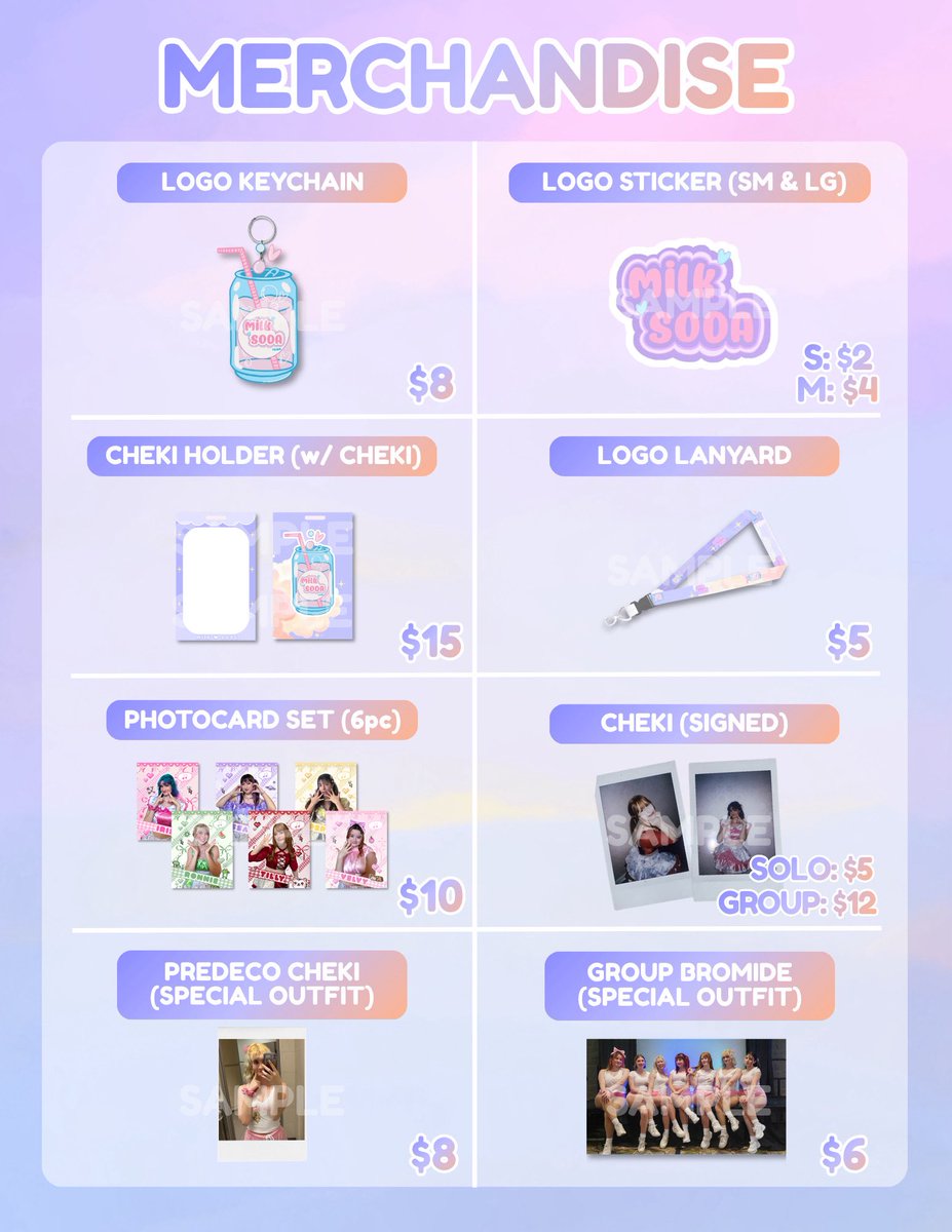 MilkSodaDance's tweet photo. MILKSODA SUMMER MERCHANDISE ☀️

Our official merchandise list is here! Items are available to purchase at in-person events and online. Quantity is limited, so secure your goods now! 🫧

Order Form ⬇️
https://t.co/wGxLmGTdEm https://t.co/LRkVPF3MDy