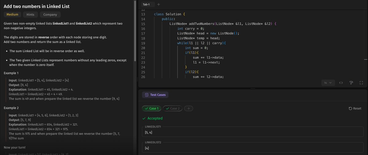 zainop23's tweet photo. Day 9 of #SDESheetChallenge @striver_79 @takeUforward_
Q1) Remove Nth node from back: Two pointer approach
Q2) Add two numbers in LL : straightforward
Q3) Delete Node in LL : took me some time to understand lol, pretty easy in the end
Did late due to lab exams, tiring day. https://t.co/44enjrWmky