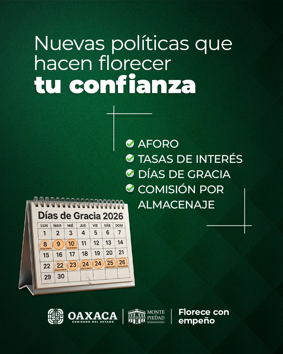 MPiedad_GobOax's tweet photo. ➡️Tu tranquilidad es prioridad. Por eso mejoramos nuestras políticas prendarias para ofrecerte una mejor experiencia.⬅️

#NuevasPolíticasPrendarias #MPEO #FloreceConEmpeño https://t.co/YV8VgbA8VI