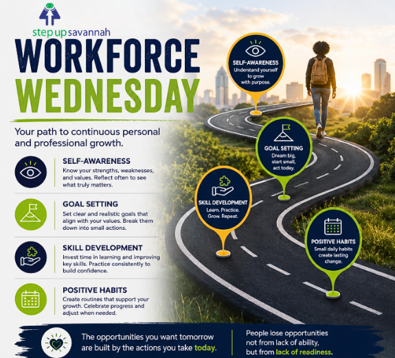 StepUpSavannah's tweet photo. 🌟 #WorkforceWednesday

Success starts with small, consistent steps.

The opportunities you want tomorrow are built by the actions you take today. 💚
#StepUpSavannah #CareerGrowth #WorkforceDevelopment #EconomicMobility https://t.co/8cwvbTSHjP