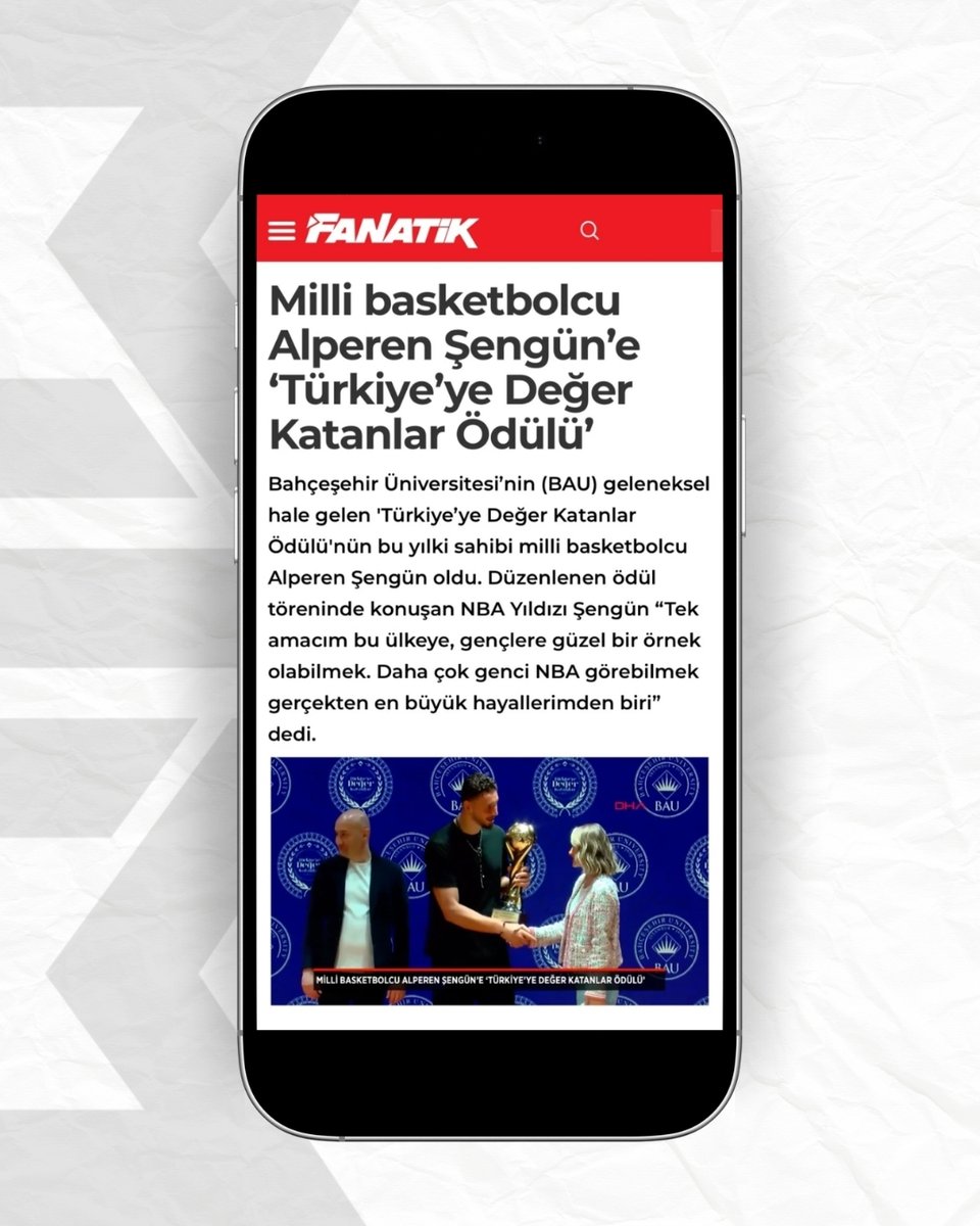 buek_mim's tweet photo. Bahçeşehir Üniversitesi tarafından her yıl eğitim ve gelişime yön veren; ülke ekonomisine, spora, sanat mirasına, tanıtıma ve bilinirliğe katkı sağlayan isimler arasından seçilen bir kişiye verilen “Türkiye’ye Değer Katanlar Ödülü”nün bu yılki sahibi milli basketbolcu Alperen Şengün oldu; ödüle ilişkin haber Fanatik'te yer aldı.

🔗https://t.co/Qg1xVLAc3p