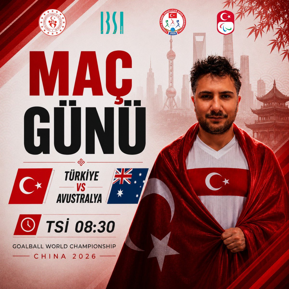trgesfed's tweet photo. MAÇ GÜNÜ

Goalball Erkek Milli Takımımız, IBSA Goalball Dünya Şampiyonası X Grubu’ndaki ikinci maçında Avustralya ile karşı karşıya geliyor.

🗓️ 11 Haziran 2026 Perşembe 
🕣 08.30
🇹🇷 Türkiye 🆚 Avustralya 🇦🇺 https://t.co/NJ9jylw6eZ