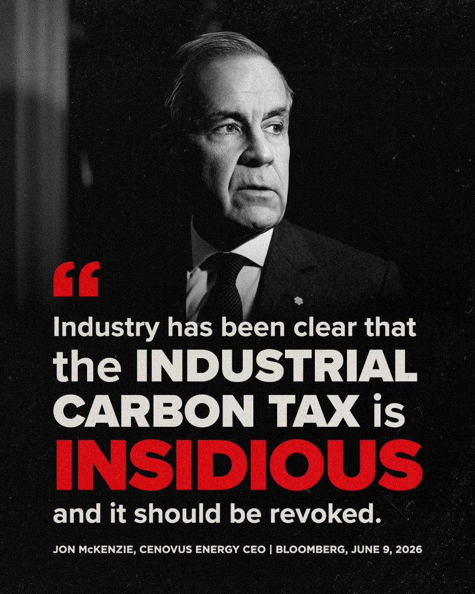 PierrePoilievre's tweet photo. Mark Carney's rising Liberal industrial carbon tax chases out investment, good paying jobs, and prosperity for our workers.

The ideological crusade against Canada's resources must end: https://t.co/Rw3UHv8v5Y https://t.co/oAc14OdlOn