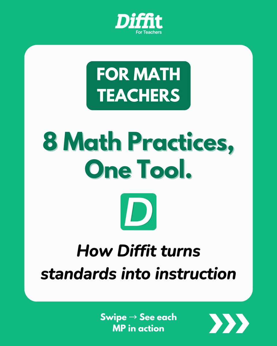 DiffitApp's tweet photo. 8 Math Practice Standards. One tool. Every prompt ready to use.

Full guide on our LinkedIn and Instagram channels.

Check out https://t.co/AzIoTpvenw today 💚

#DiffitForTeachers #EdTech #TeacherTools #MTBOS #Math https://t.co/kFuaY2y7BF
