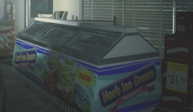 maeblte's tweet photo. why were raccoon city citizens unironically eating herb flavored ice cream... https://t.co/y62IkVJcTL