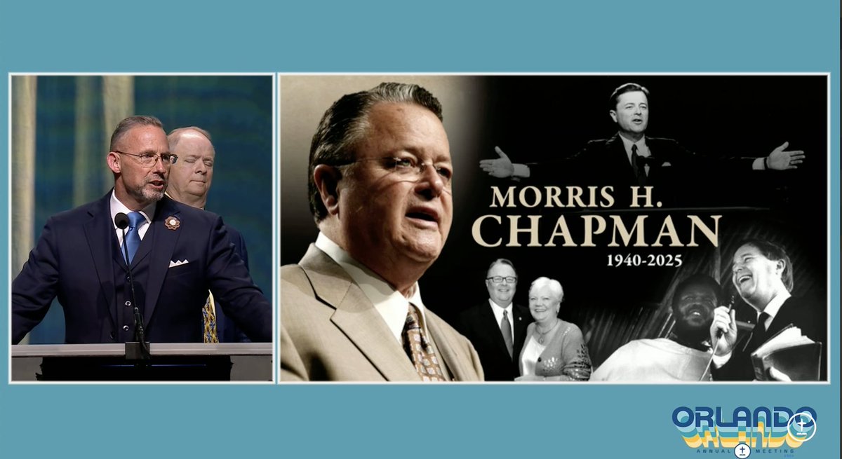 liamsadams's tweet photo. SBC President Clint Pressley honors the late Morris Chapman, former SBC president and chief executive of the SBC Executive Committee. Chapman died in October. #SBC26 https://t.co/u9gVYuLKGe https://t.co/pg11HKrixn