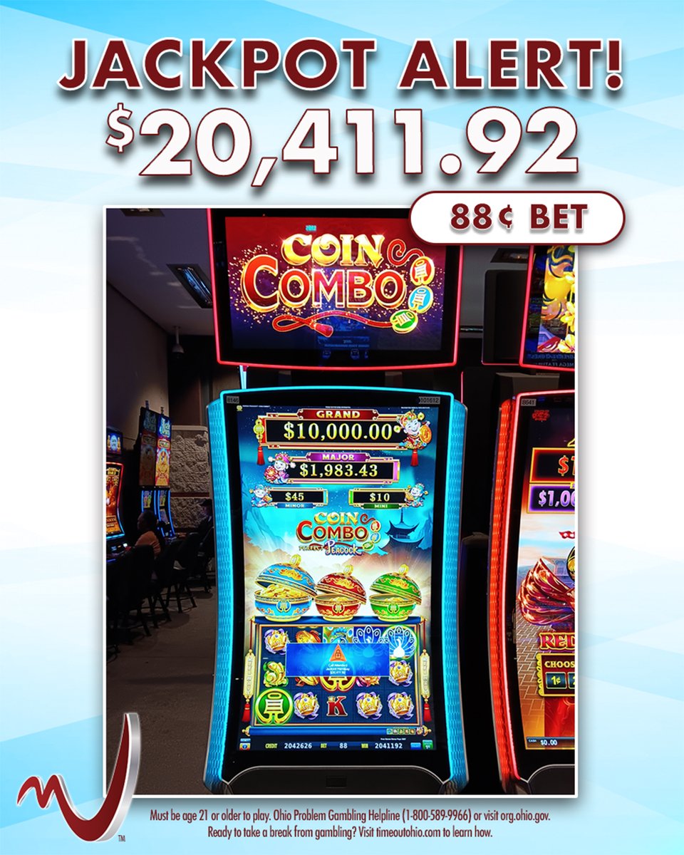 MVGOHIO's tweet photo. GRAND JACKPOT ALERT! 🚨

🔥 $20,411.92 WIN | 88¢ BET 🔥

Must be age 21 or older to play. Ohio Problem Gambling Helpline (1-800-589-9966) or visit https://t.co/4xIsfabn1X. Ready to take a break from gambling? Visit https://t.co/94CXdPxHbU to learn how. https://t.co/UXtJ6N88mZ