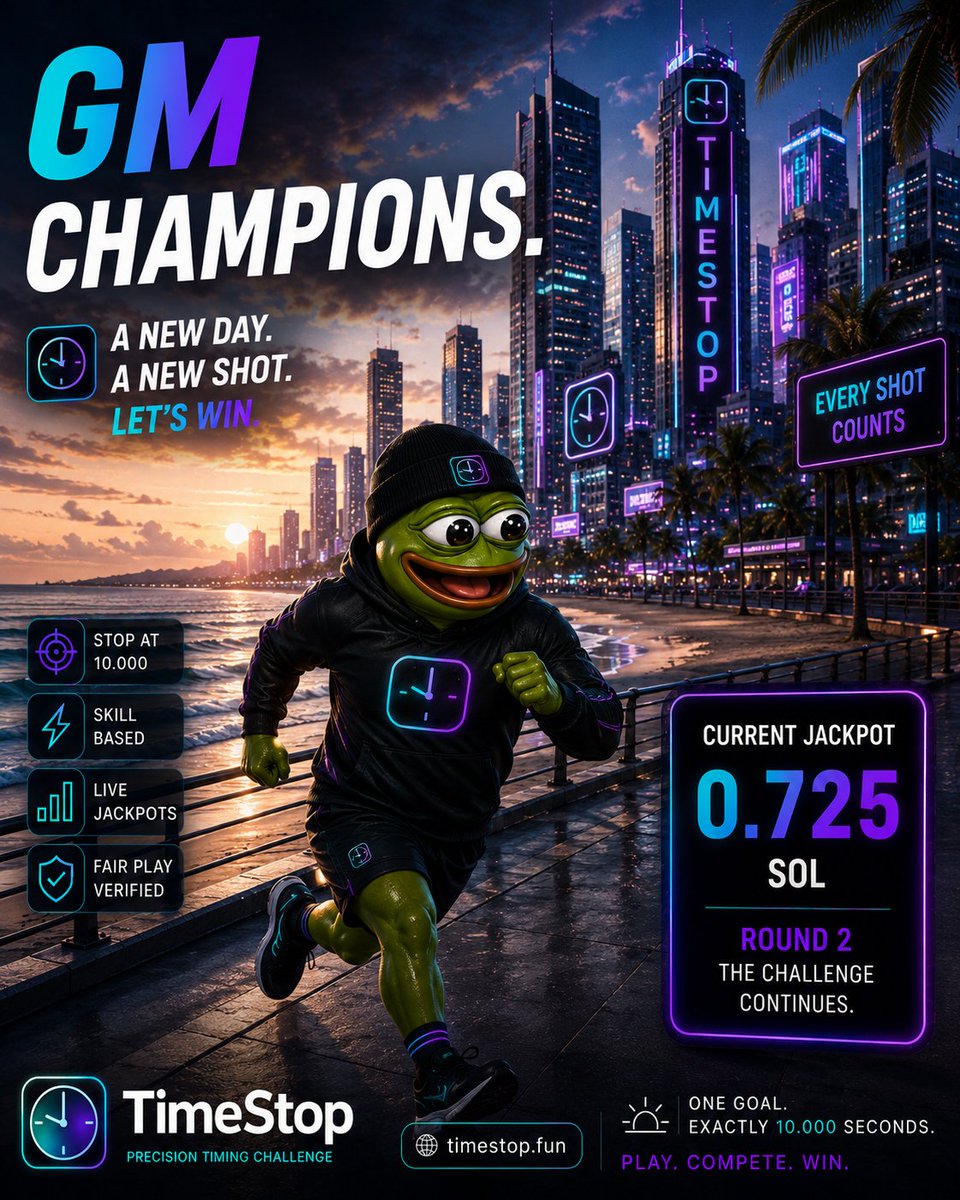 TimeStopfun's tweet photo. GM ☀️

Another day. Another chance to be the one.

Round 2 is still standing, but every attempt brings someone closer to the perfect 10.000.

The jackpot has climbed to 0.725 SOL and it's waiting for the player who can keep their cool when it matters most.

Stay focused. Trust your timing.

🎯 One goal. Exactly 10.000 seconds.

🌐 https://t.co/RLG77ksZSE