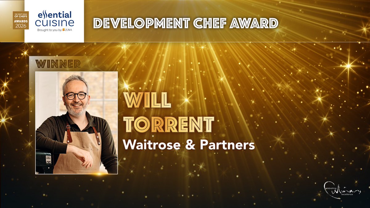 Craft_Guild's tweet photo. Next up we have our Development Chef Award which is sponsored by Essential Cuisine, and this is presented to @willtorrent from @waitrose. #CGCawards https://t.co/f9LliC9Brd