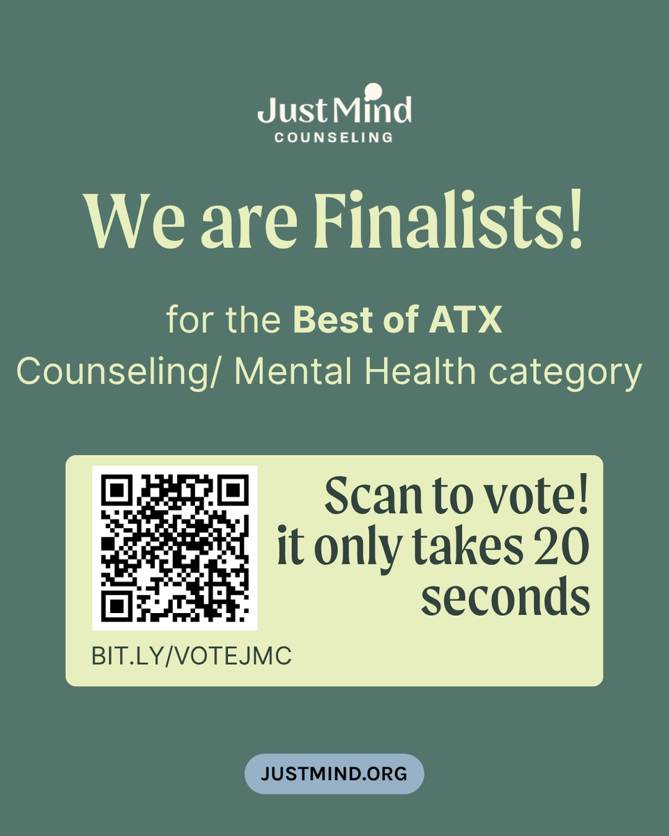 JustMind's tweet photo. We are so honored to be a finalist for the Best of ATX Awards under Mental Health/Counseling Center. If our team has helped you feel seen or supported, we’d love your vote!

Vote daily at: https://t.co/wyPpqPP26V

#JustMind #BestOfATX https://t.co/GfTyv52xEK