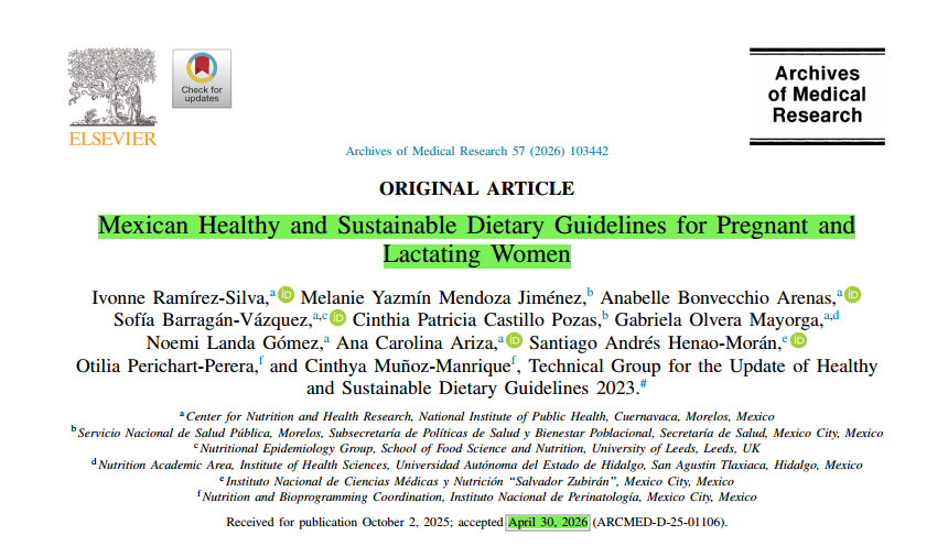 medicosergio's tweet photo. 🤰🌎Guías Alimentarias Mexicanas Saludables y Sostenibles para Mujeres Embarazadas y Lactantes
_____
Diez recomendaciones prioritarias para mujeres embarazadas y lactantes de 14 a 50 años

🟡Incluye más frutas y verduras frescas en todas las comidas. Elige opciones de temporada que sean más económicas y, cuando sea posible, producidas localmente. Proporcionan vitaminas y minerales esenciales necesarios durante el embarazo y la lactancia. 
🟡Consume frijoles, lentejas o habas diariamente, preparados en guisos, sopas o con verduras. Son ricos en proteínas y fibra, prácticos de preparar y económicos. 
🟡Elige granos enteros, cereales y tubérculos, como tortillas de maíz, avena, arroz integral y papas. Proporcionan vitaminas, fibra y energía.  
🟡Incluye carne, pollo o hígado en tus comidas diarias. Estos son ricos en hierro y ayudan a proteger contra la anemia. Evita las carnes procesadas (como jamón, salchichas, pepperoni y otras), ya que contienen altos niveles de sal y grasa y no son saludables para ti ni para tu bebé. 
🟡Evita los alimentos ultraprocesados como embutidos, papas fritas, galletas, panes dulces, cereales listos para comer y alimentos enlatados, ya que suelen ser altos en grasa, sal o azúcar. Elige productos sin etiquetas de advertencia o con la menor cantidad posible de ellas. 
🟡Bebe más agua simple durante el día y con cada comida: 9 vasos al día durante el embarazo y de 9 a 12 vasos al día durante la lactancia. Evita las bebidas azucaradas como refrescos, jugos, bebidas en polvo y bebidas deportivas. El exceso de azúcar es perjudicial para tu salud y el empaque contribuye a la contaminación ambiental. 
🟡No consumas bebidas alcohólicas. Pueden causar la muerte fetal, así como discapacidades físicas, intelectuales y conductuales de por vida. 
🟡Continúa realizando actividad física, como caminar, trotar, bailar o nadar. Pasa menos tiempo sentado o frente a pantallas (teléfonos, televisión y otros). ¡Cada movimiento contribuye a tu salud y al bienestar de tu bebé! 
🟡Trata de comer a horas regulares y, cuando sea posible, con familia o amigos. Evita saltarte comidas o pasar largos períodos sin comer, ya que esto puede ayudar a prevenir el reflujo ácido y las náuseas. 
🟡Prepárate para la lactancia materna. Durante los primeros seis meses de vida, los bebés necesitan solo leche materna. Después de eso, continúa amamantando junto con una variedad de alimentos complementarios nutritivos hasta al menos los dos años de edad. Esta es la forma más saludable y ambientalmente responsable de comenzar a alimentar a tu bebé.
👇👇👇👇👇
🤰Las Guías Dietéticas 2025 para Mujeres Embarazadas y Lactantes (HSDG-2025) están destinadas a servir como una herramienta de orientación nutricional para promover patrones dietéticos y de actividad física más saludables y sostenibles entre las mujeres en edad reproductiva. 🤰Estas guías proporcionan recomendaciones basadas en evidencia respaldadas por marcos científicos actuales. 🤰Su objetivo es prevenir y/o controlar la malnutrición en todas sus formas (causada por excesos o deficiencias) y las posibles comorbilidades relacionadas con estados nutricionales subóptimos en mujeres durante el embarazo, posparto y períodos de lactancia. 🤰También están destinadas a servir como una herramienta práctica para que los profesionales de la salud informen, guíen y apoyen las prácticas clínicas relacionadas con la nutrición y la salud de las mujeres embarazadas y lactantes en México. 🤰Además, buscan ayudar a alinear políticas, programas e instrumentos legales relacionados con la nutrición y la salud de las mujeres embarazadas y lactantes en México.
👉Vía: Dra. Sofía Barragán-Vázquez. @Sof0808 @operichart 
Ramírez-Silva, I., Jiménez, M. Y. M., Arenas, A. B., et al. (2026). Mexican healthy and sustainable dietary guidelines for pregnant and lactating women. Archives of Medical Research, 57(6), 103442. https://t.co/wiyCEeDvmw