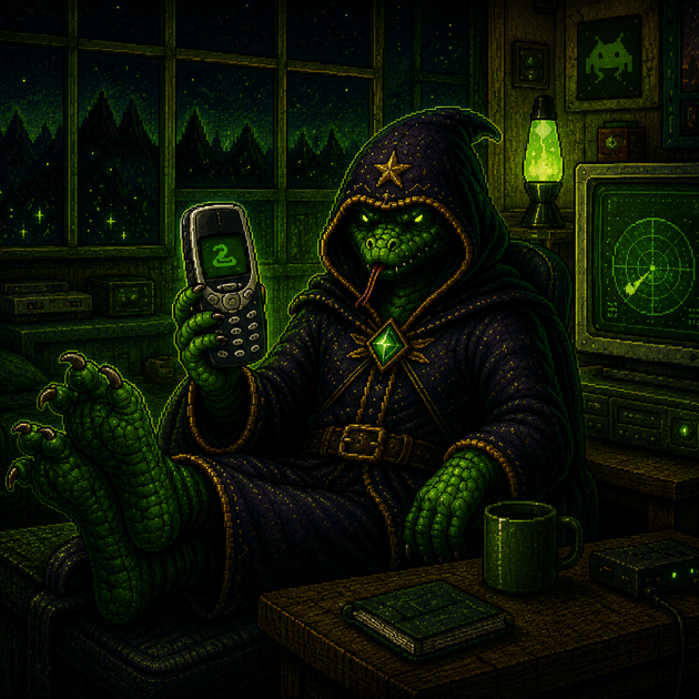 SnakeOS_SOL's tweet photo. When the entire timeline is on fire with notifications and market panic...

The Snake just pulls up the 3310 and chills.

Real ones know the old brick still runs the game.

No noise. Just signal. 🐍 https://t.co/Ed3rBDR7jk