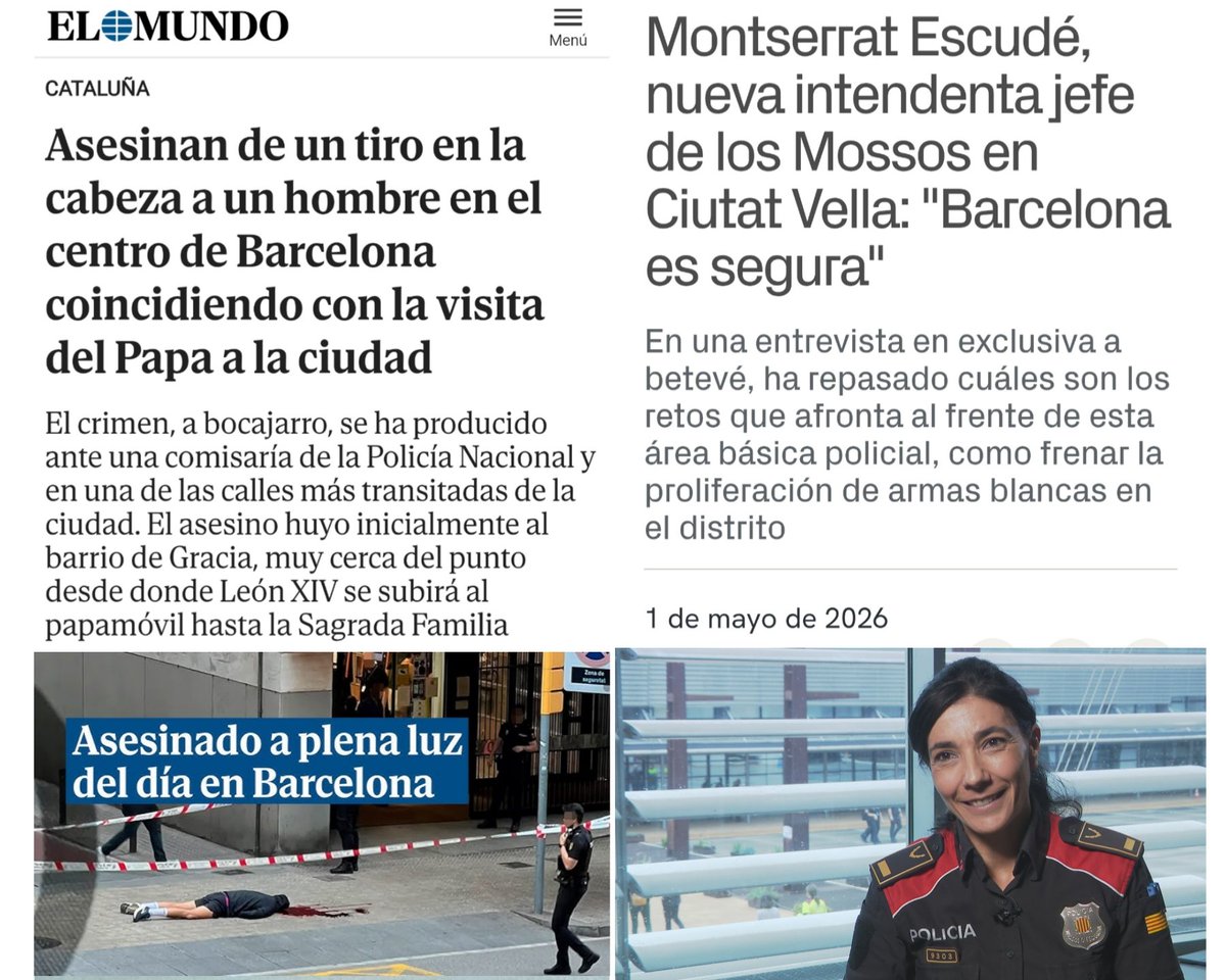 PoliciaSXXI's tweet photo. A la izquierda, la cruda realidad de la calle: un tiro en la cabeza a plena luz del día frente a una comisaría. A la derecha, el dogma institucional de moqueta y despacho: "Barcelona es segura".

Es la disonancia cognitiva de la gestión actual. Mientras los jefes políticos y la aristocracia policial viven instalados en el márketing y en el relato idílico para salvar el cargo, los agentes en la calle constatan el colapso de la autoridad. El delincuente ya no calcula el riesgo porque sabe que el sistema está desarmado moralmente.

No son datos aislados, es un cambio de modelo criminal que el modelo policial del siglo pasado, obsesionado con las estadísticas cocinadas, es incapaz de contener. O recuperamos la iniciativa operativa frente al crimen organizado o la selva terminará por engullirnos.