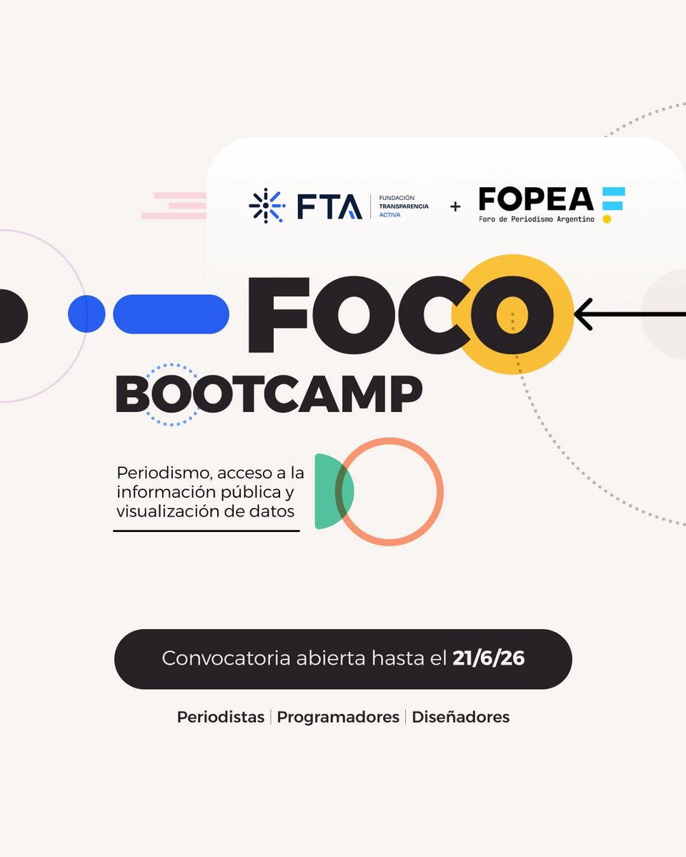utntucuman's tweet photo. 🚀 ¿Sos periodista, programador/a, diseñador/a o estudiante de estas disciplinas?
 
FOCO Bootcamp abre su convocatoria para aprender visualización de datos, acceso a la información pública e investigación periodística, con mentorías e incentivo económico.

Mas Info en el Hilo👇 https://t.co/12R7f6exCj