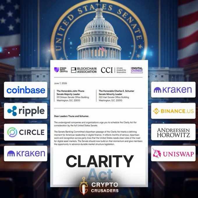 Hailey_0oo's tweet photo. 🚨 BOOM! 🚨

Top crypto companies are now speaking with ONE voice, calling for a floor vote on the Crypto Market Structure Bill without delay.

This is exactly what the industry has been waiting for: clear rules, clear frameworks, and a path forward.

$XRP holders have been watching this unfold for years.

The wait may finally be paying off. 🔥🚀
#XRP #Ripple #Crypto #ClarityAct
