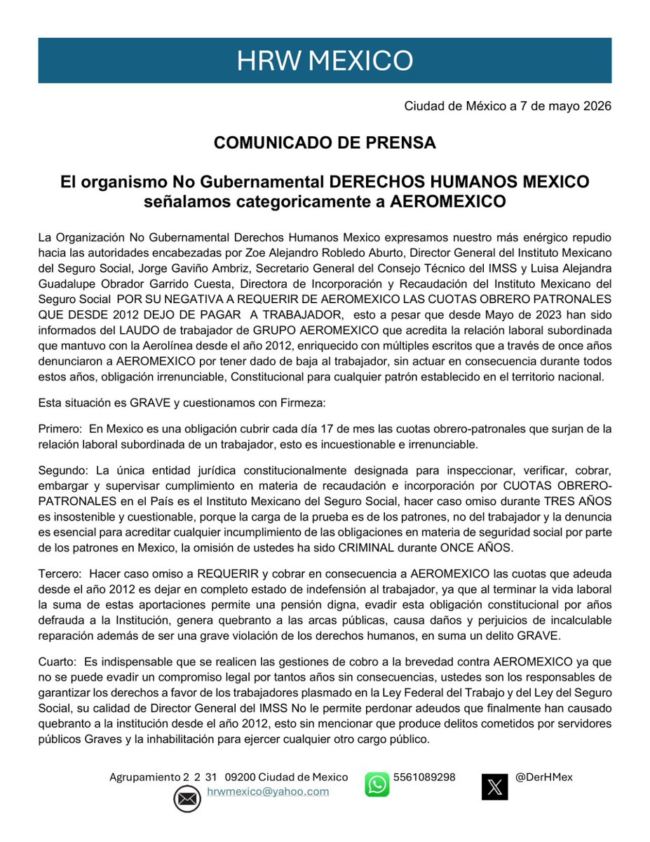 DerHMex's tweet photo. @zoerobledo @SSalud_mx @DKershenobich @ISSSTE_mx @martibatres @IMSS_Bienestar @Claudiashein @GobiernoMX Es hasta ridículo Zoe Alejandro Robledo Aburto qué te creas "ESTRATÉGICO" cuando no puedes hacer cumplir la ley y cobrarle a @Aeromexico @AeromexicoUSA todas las cuotas obrero-patronales qué adeuda por trabajador desde 2012 y hasta este año, Ridículo... https://t.co/5m7G6DBlxM