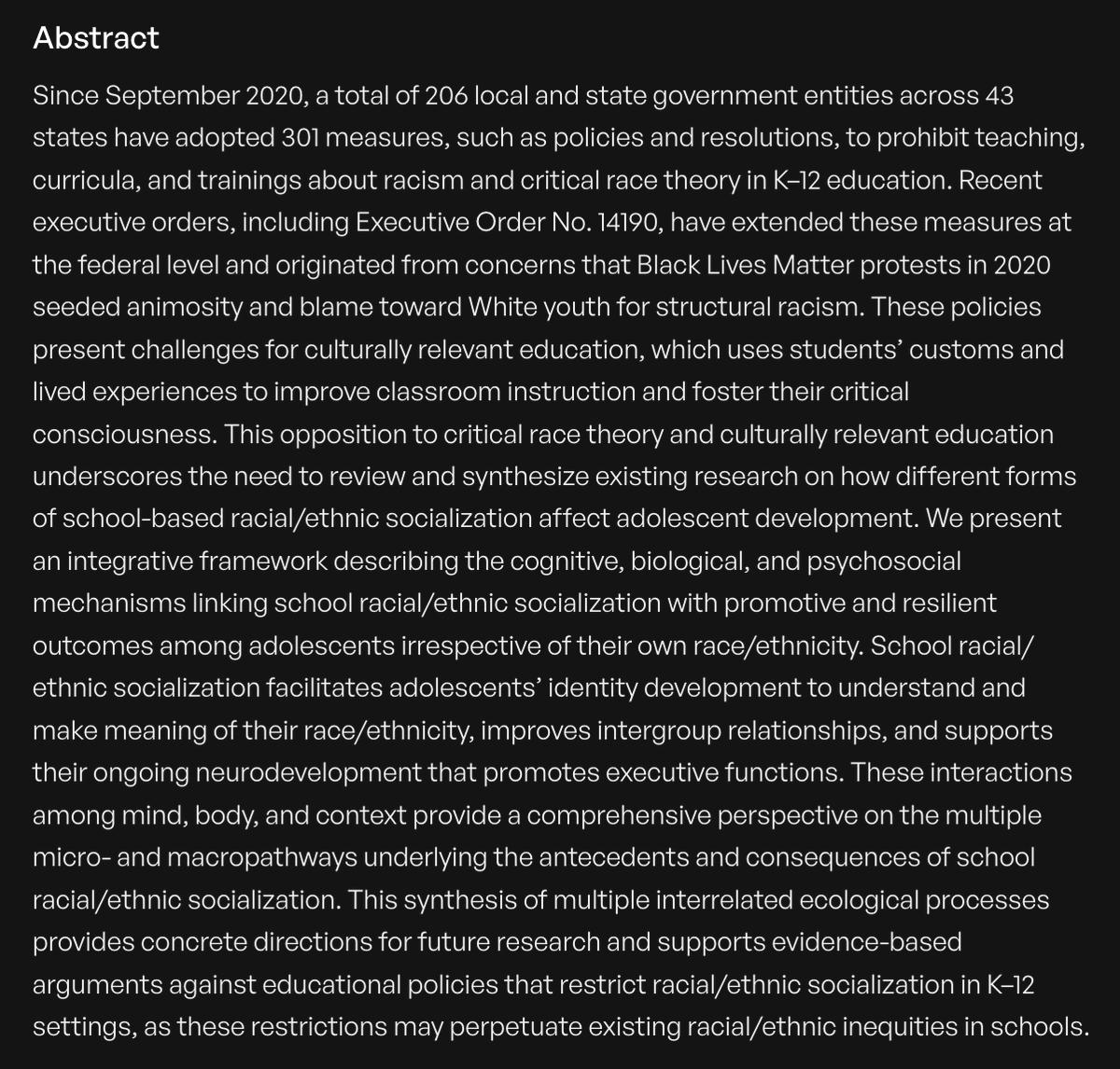 ssrc_org's tweet photo. An article in @APA_Journals’ American Psychologist explores the link between culturally relevant education in schools with promotive and resilient outcomes among adolescents irrespective of their own race. https://t.co/pkgn6Fs17k https://t.co/wiPrvkHsJa