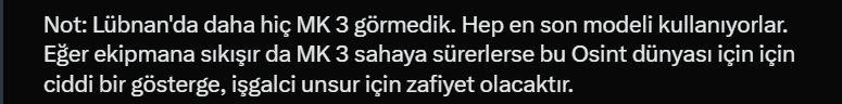 FatihEmreGler3's tweet photo. Rusya gibi neredeyse 50~ yıllık Merkava "1-2?" tanklarını savaşta sahaya sürmeye başlamışlar. Milat niteliğinde, Osint camiası için çok önemli görüntüler!

Daha 2 gün önce, Merkava MK 4 yokluğu başlarsa, Merkava MK 3 görürüz, bu da ekipman sıkıntısına ve yıpratma yoğunluğuna işaret olur demiştim. 3'ü bile atlayıp ilk defa MK 4 harici bir "tank?", MK 1 veya 2 gördük. Zırhı modern değil, zayıf, eski tanklar, her türlü drondan aşırı etkilenirler. Şimdi de diyorum ki ilerleyen aylarda Lübnan'da ithal Abrams tankı görme ihtimalimiz var!

Doğrudan cephede ön hatlara sürmeden, gerideki kontrol noktasına koymuşlar ama artık dronlardan sebep cephenin ilerisi-gerisi birbirine karıştığı için en zayıf hedef ilk hedef oluyor.

Lübnan'da işler hiç iyi gitmiyor. Sahaya Ukrayna savaşı başında dronlardan sebep tankları azalan Rusya'nın yaptığı gibi böyle eski araçları sürmeye başlamışlarsa, bu dakikadan sonra dronların etkisi hepten artacaktır.

Operatör ise profesyonel, doğrudan kulenin üstüne ve kafesin altına kısa ve seri bir dik bir top-attack manevrası deniyor. Manevra esnasında kafesin direğine çarpıp tankın üstüne düşüyor. Vuruşun selametinden tam emin değilim. Papaz her zaman erik yemez. Görüntüden anlaşılanlar: "tank?" eski, operatör usta. Bu görüntünün benim için manası büyük. İşgal girişimi hezimete yürüyor.

Not: Arada derim, ben bunu yazıp öngörecektim üşenip beklettim de yazmadım diye, bu sefer 2 gün önceye ucu ucuna yetiştirmişim 😂.