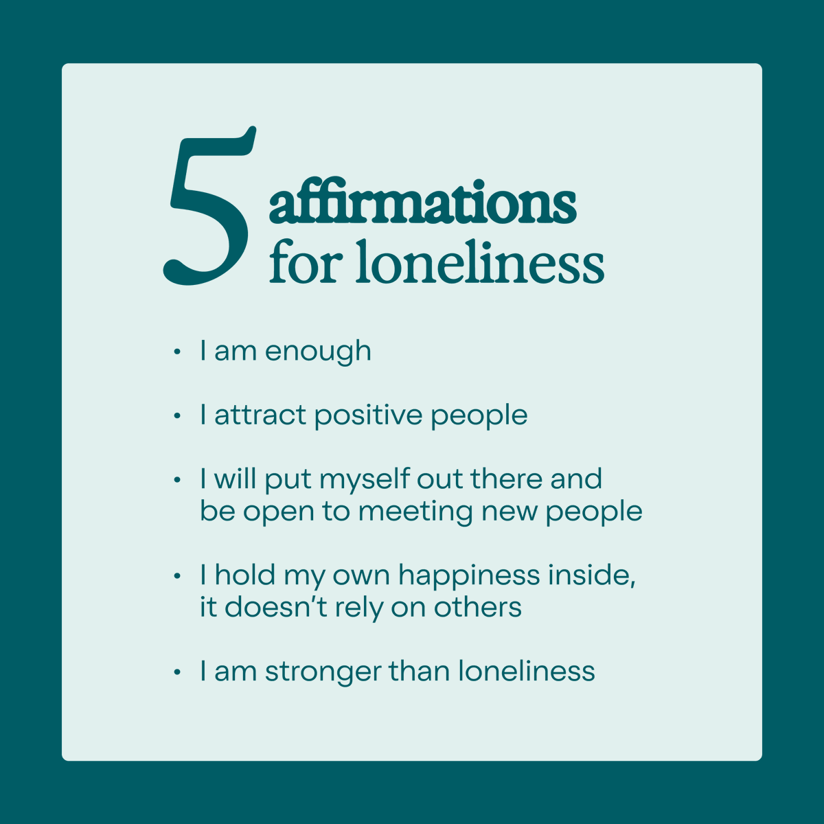talkspace's tweet photo. Loneliness is something so many of us feel but few of us talk about. 📌 Save these affirmations for when loneliness creeps in. 

And remember: a friend, a family member or your therapist is just a call or text away. 

#LonelinessAwarenessWeek https://t.co/PitDOYdLFi