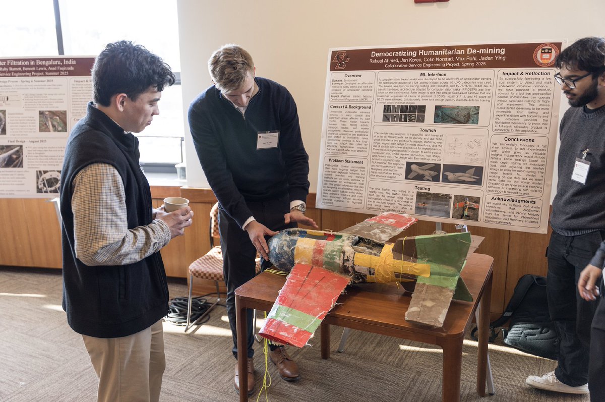 BostonCollege's tweet photo. Before the semester ended, @BCHCEngineering hosted the second annual Engineering Projects Showcase. Students in the Senior Impact Project &amp; Collaborative Service Engineering Project classes presented work and research to industry professionals, family, and friends. https://t.co/aGmWI83f3P