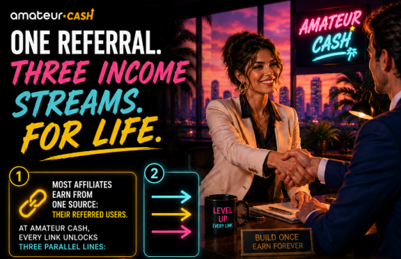 AffiliatesATV's tweet photo. One referral. Three income streams. For life! 🧵
 
Most affiliates earn from one source: their referred users

👇At Amateur Cash, every link unlocks 3 parallel lines: https://t.co/oEqQVvo5oe