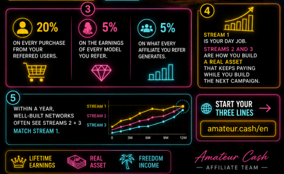 AffiliatesATV's tweet photo. 🟢20% on every purchase from your referred users
🟢 5% on the earnings of every model you refer
🟢 5% on what every affiliate you refer generates

Stream 1 is your day job ✅

Streams 2 and 3 are how you build a real asset that keeps paying while you build the next campaign ✅

Within a year, well-built networks often see streams 2 + 3 match stream 1 ✅

Start your three lines → https://t.co/OweyfpP9bD