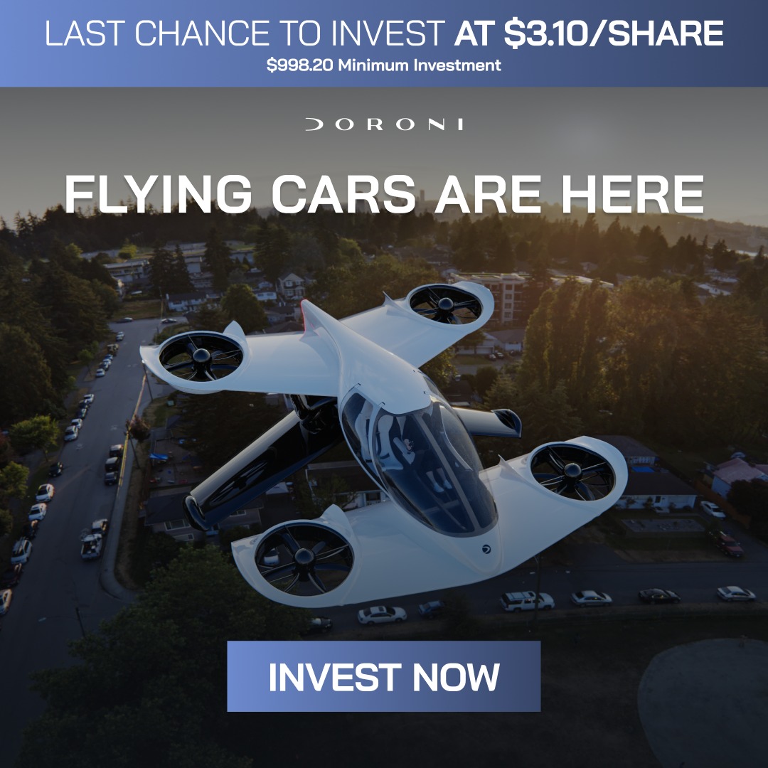 Doroniaero's tweet photo. ⏳ 6/18: Your last chance to invest at $3.10/share!

The future of flight is being built for your garage. Invest in the company redefining personal aircraft ownership with the H1-X, engineered for safety and performance.

Visit our site to learn more and invest in Doroni today.