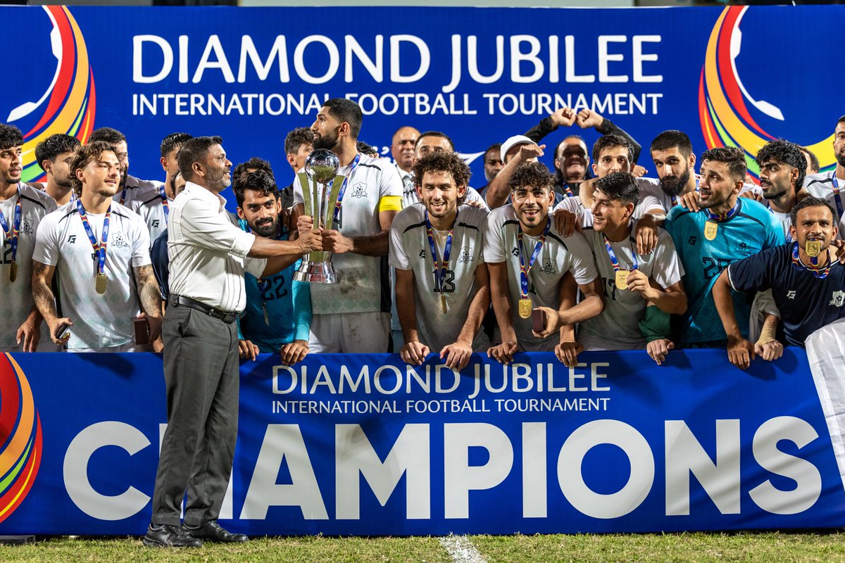 MoYSF_mv's tweet photo. Minister of Youth Empowerment, Sports and Fitness, Abdulla Rafiu, attended the final match and closing ceremony of the Diamond Jubilee International Football Tournament.
In the tournament final, Pakistan defeated Afghanistan 2–0 to claim the championship title.

The victory marks a historic achievement for Pakistan football, as it was the nation's first gold medal in 35 years. 

The last time Pakistan claimed gold was at South Asian Federation Games held in Colombo in 1991.