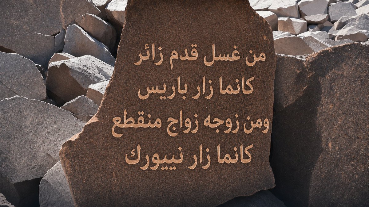 KAlflwj9's tweet photo. العثور على نقش تاريخي في كربلاء 

قال الأمام المهدي : من غسل قدم زائر كانما زار باريس ومن زوجه زواج منقطع كانما زار نييورك https://t.co/LK87gl85re