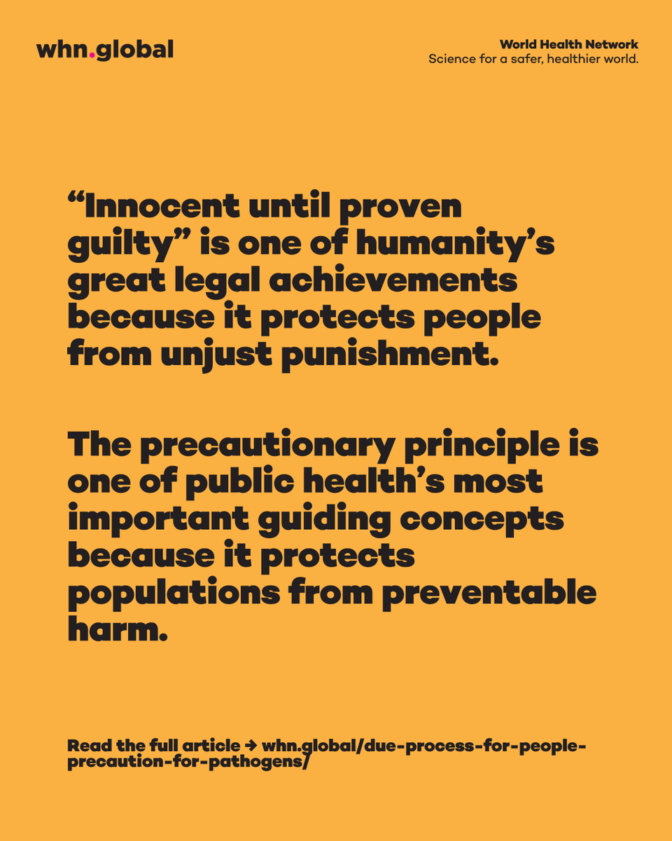 TheWHN's tweet photo. "We shouldn't overreact before we have definitive proof."

It's a common argument in public health discussions, especially when new risks emerge and uncertainty remains.

But public health isn't a criminal trial.

The principle of "innocent until proven guilty" exists to protect people from unjust punishment. Pathogens are not people. Viruses don't have rights, intentions, or due process claims. They spread, mutate, disable, and kill while we debate evidence thresholds.

The precautionary principle offers a different framework: when there is a credible risk of serious harm, lack of complete scientific certainty is not a reason to delay protective action.

From asbestos and lead to tobacco and airborne disease transmission, history has shown the cost of waiting for absolute proof before acting.

In this new article, Naomi Bar-Yam explores why public health must be guided by precaution, not certainty, and what that means for emerging threats like Andes hantavirus.

Read the full article: https://t.co/6jbRmCX754

#PublicHealth #GlobalHealth #HantavirusAndes #Hantavirus #AndesHantavirus #HealthPolicy #Pandemic #AirborneTransmission #Ebola #COVID #COVID19 #LongCOVID #InfectionPrevention
