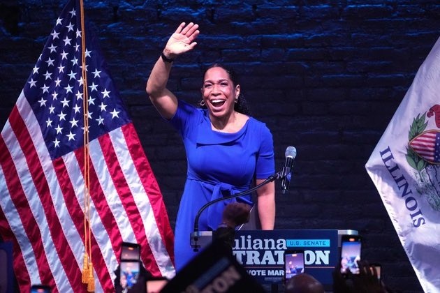 PollTracker2024's tweet photo. Lt. Governor of Illinois and Senate nominee for Illinois Juliana Stratton endorses Democrat Peggy Flanagan for Senate in Minnesota. https://t.co/A0p0Ec6599