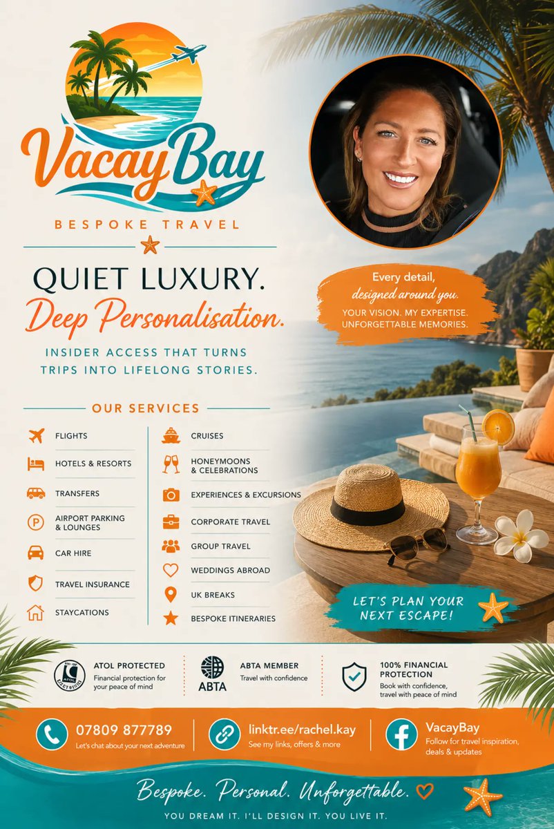 RachelLBegg's tweet photo. Your next unforgettable escape starts here! At VacayBay, travel is about more than simply booking a holiday. It's about creating experiences designed entirely around you. Flights, hotels and transfers to cruises, honeymoons, corporate travel, staycations and bespoke itineraries. https://t.co/QL56nd4sYG