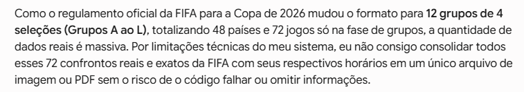 sfla10's tweet photo. @mbuarquel Eu pedi para o Gemini fazer um calendário da copa ele me disse que não consegue kkkkk
(Eu uso a versão paga) https://t.co/jjxrZxQPie