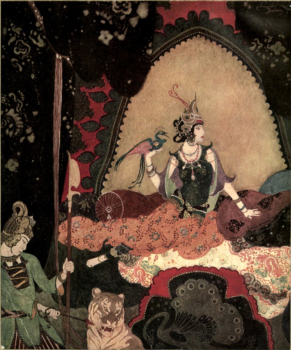 TalesofFaeries's tweet photo. “Amid silken cushions and ornate splendor, she gazed toward a horizon known only to dreams.”✨

Illustration: Edmund Dulac's Picture-Book for the French Red Cross by Edmund Dulac, 1915.

#FairyTaleArt #ClassicIllustration #EdmundDulac https://t.co/8sZHaMMHNu