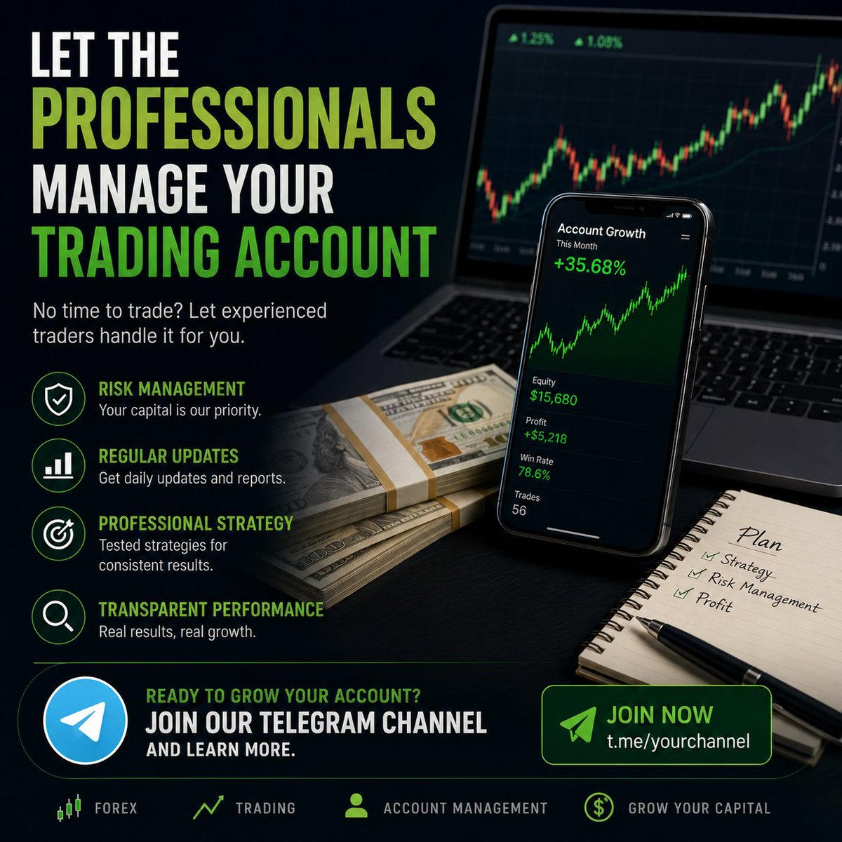 MrDaviduxc8's tweet photo. 📈 Let the Professionals Manage Your Trading Account
No time to trade? Let experienced traders handle it for you.
✅ Risk Management
✅ Regular Updates
✅ Professional Trading Strategy
✅ Transparent Performance
Ready to grow your account? Join our Telegram channel and learn more https://t.co/1lyp52yrlf