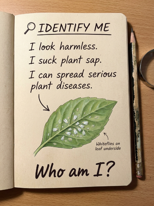 AnkaPujitha_S's tweet photo. 🔍 IDENTIFY ME

I look harmless.
I suck plant sap.
I can spread serious plant diseases.

Who am I? 🍃

Drop your answer below 👇

#pujithaentomology #Entosphere #Agritej
#Whitefly
#PlantVirus
#CropProtection
#Agriculture
#Entomology
#IPM https://t.co/koz5hphQyB
