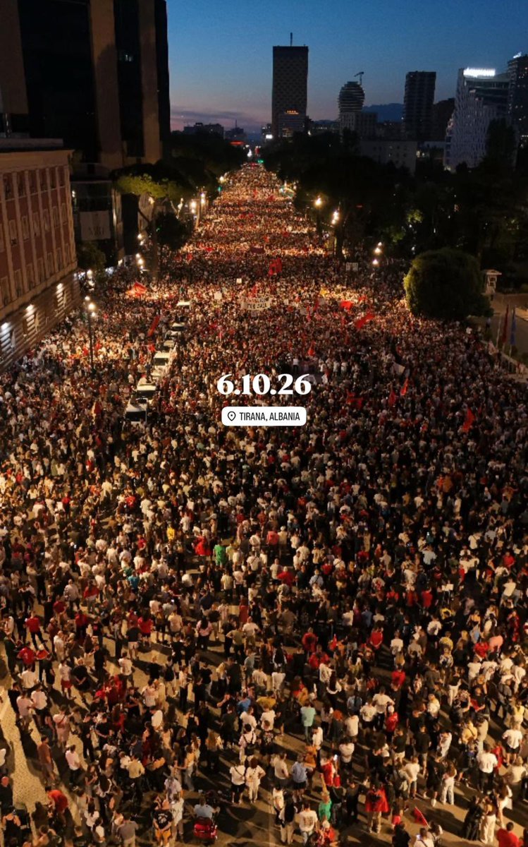 besmirsemanaj's tweet photo. The people are in the streets! Massive protest in Tirana right now!
No more silence.
Albania is waking up! 🇦🇱
#TiranaProtest #Albania #6October https://t.co/H3YHDqdyYA