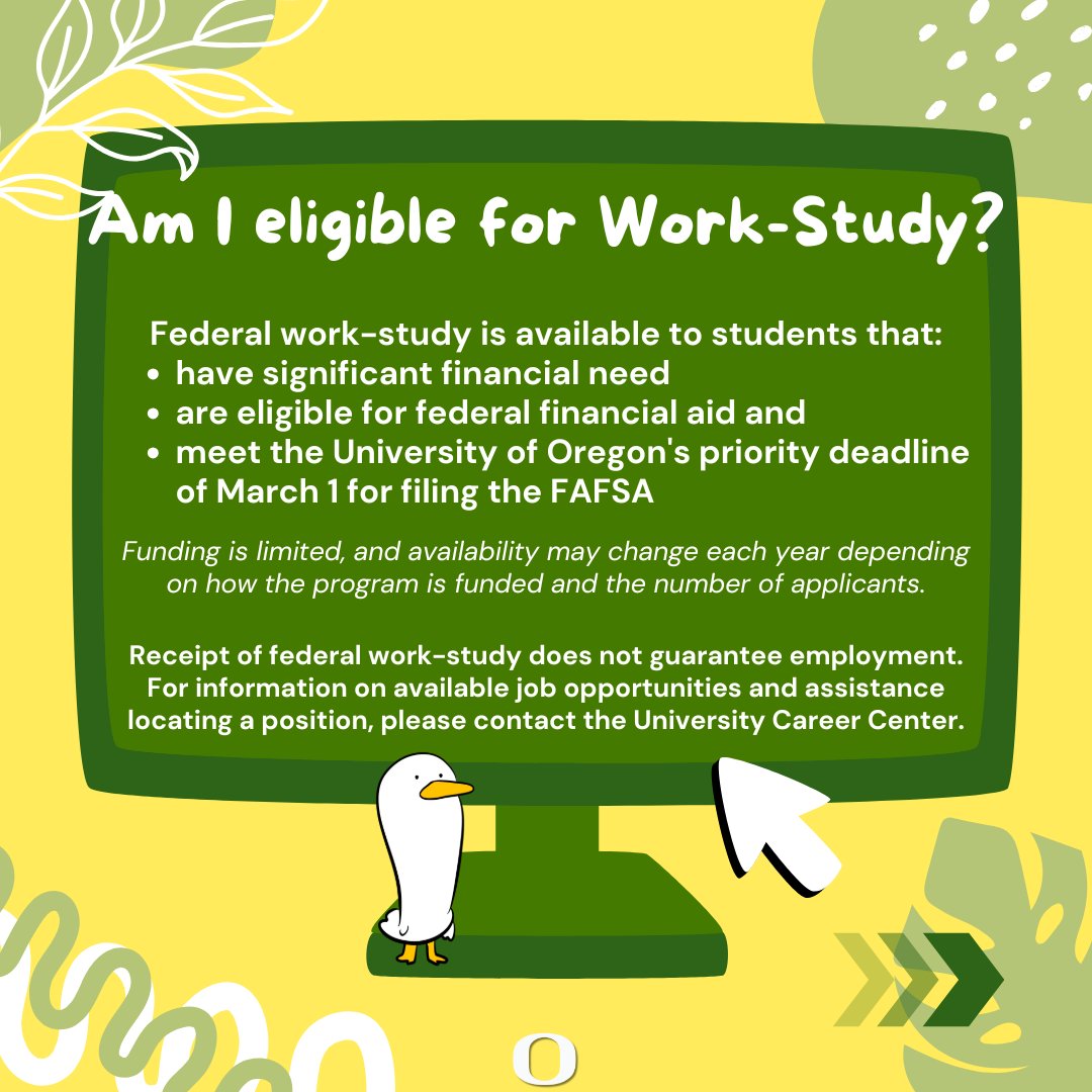 UOregonFinAid's tweet photo. 💼Tienes preguntas sobre el programa de Trabajo y Estudio?
Tienes dudas sobre la elegibilidad, los requisitos o el funcionamiento del programa de Trabajo y Estudio?
📩 Por favor, ponte en contacto con nuestra oficina si tienes alguna pregunta. #uoregon #OSFAS #workstudy https://t.co/qgLkbAm80d