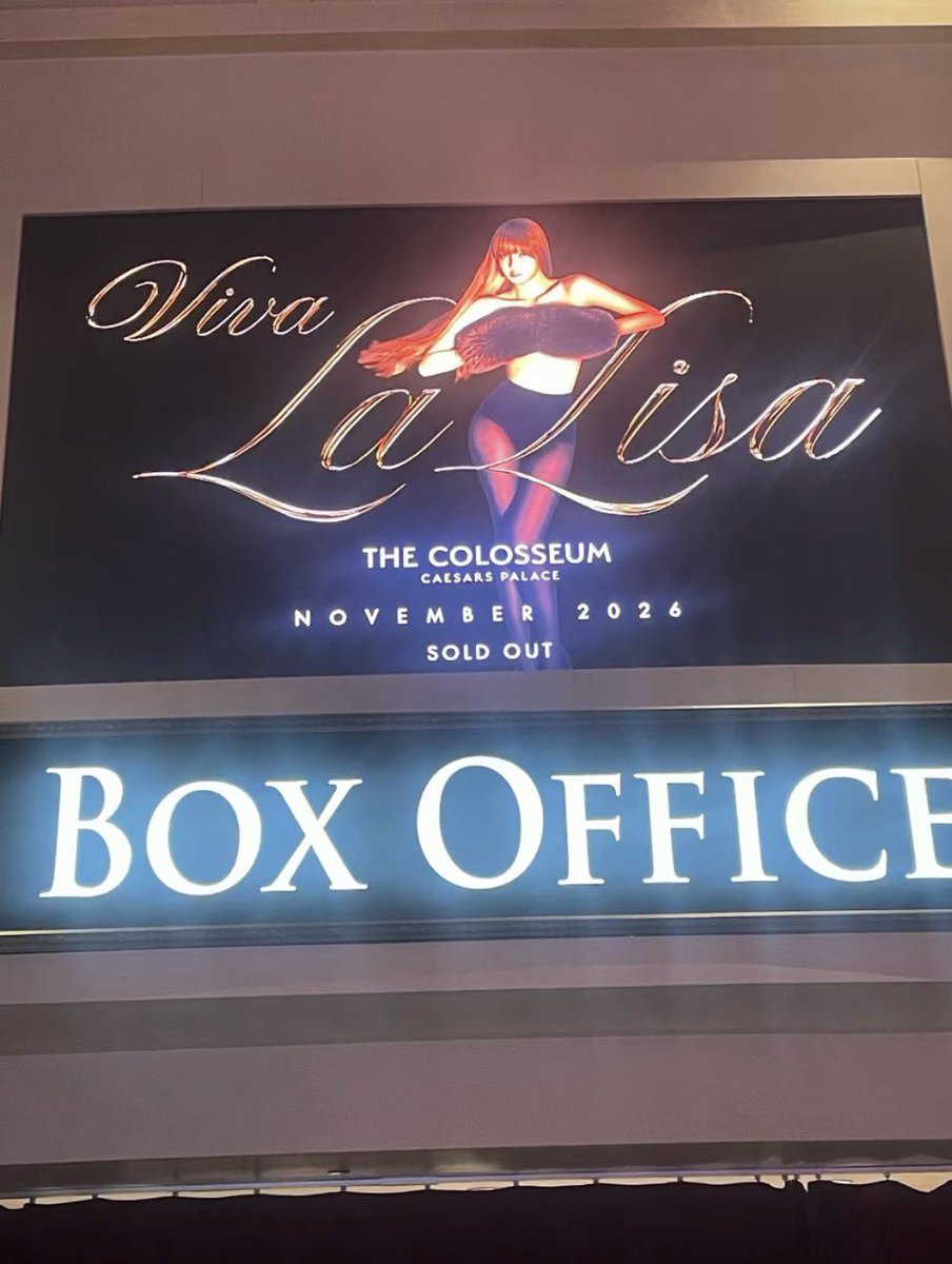 108creep's tweet photo. the colosseum at caesars palace is now displaying “sold out” signage for lisa’s las vegas residency show, viva la lisa.

all 16,000 tickets sold out in 10 minutes for lisa’s first official solo performance in the united states, according to live nation las vegas. https://t.co/nqrVQc3Ds9