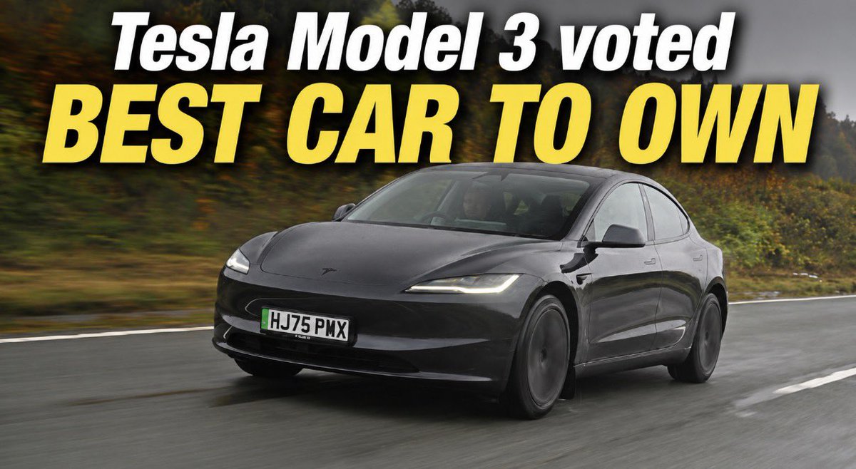 JordanEVGuy's tweet photo. Bad news for the “nobody wants EVs” crowd…

The Tesla Model 3 has been named the UK’s Best Car to Own, in the latest Driver Power owner satisfaction survey from Auto Express, based on feedback from thousands of real owners across all cars.

The Model 3 topped the rankings with owners praising its reliability, safety features, driving experience, drivetrain smoothness and overall ownership experience

In fact, owners gave it a perfect score for drivetrain smoothness, something that’s virtually impossible for any petrol or diesel car to match. 

It’s easy to see why.

You get instant torque, low running costs, minimal maintenance, home charging convenience, over-the-air updates and access to the Supercharger network.

The reality is that most people who actually live with an EV don’t want to go back.

They’ll cry like I’ve made this up, or “it’s not real 😭” or “Elon paid them to say this”.

Remember when they said Tesla was finished 🤣