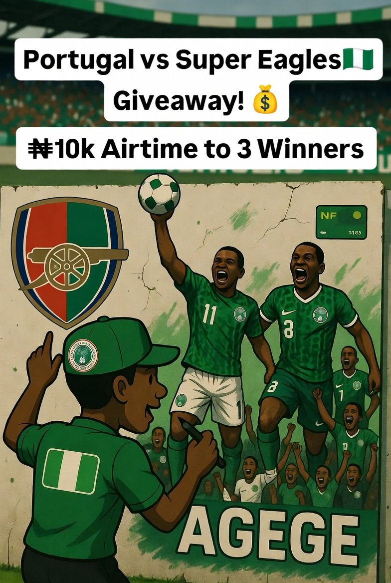 GOODCHVD's tweet photo. GIVEAWAY ALERT 🚨

To 3 lucky winners: ₦10,000 airtime each! (Or $10 equivalent)
Rules:
Follow @GOODCHVD
Like + RT this post
Comment your score prediction (e.g. 2-1 Naija) + tag 2 Naija friends
Winners announced after match! COYG + Up Eagles

 💪 #PORNGA #SuperEagles #NaijaVibes https://t.co/AGEYHXptwE