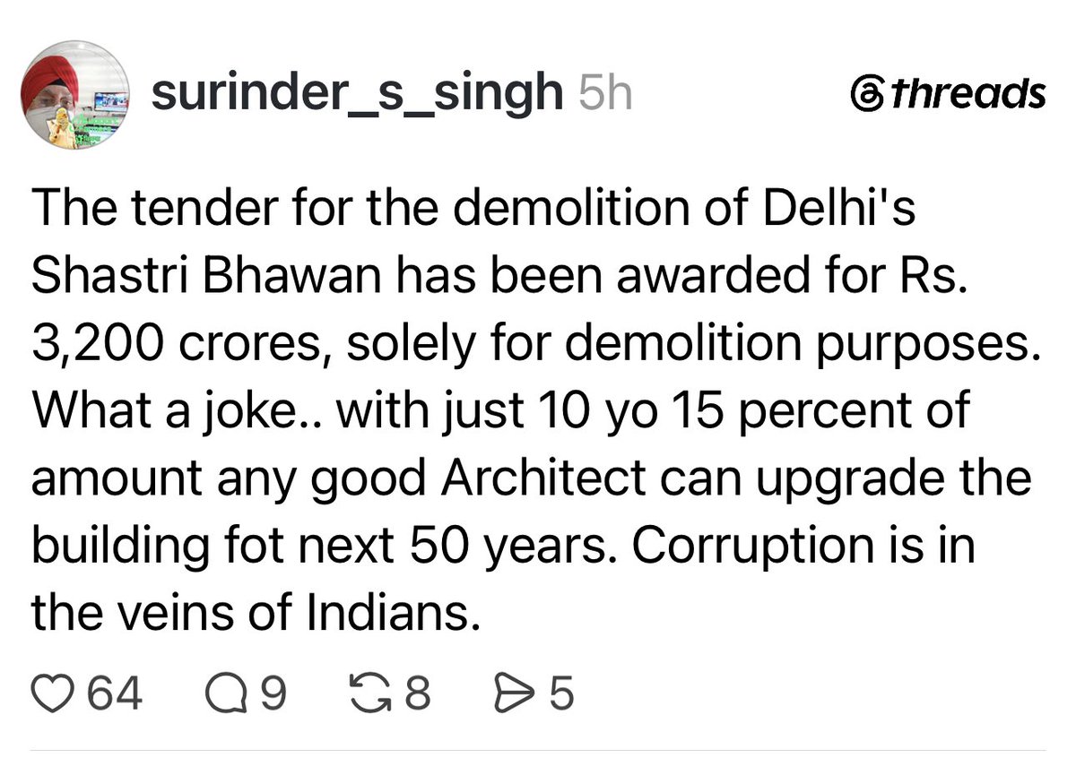 jawharsircar's tweet photo. Modi Govt's breaking down of existing iconic govt buildings, like Vigyan Bhavan, Udyog Bhavan (already gone), Krishi Bhavan, Nirman Bhavan 
and Shastri Bhavan 
(I worked for years in all, except Krishi &amp; Vigyan) 
is a RACKET and building stodgy buildings there is a BIGGER RACKET. https://t.co/u45i6uYZ3R